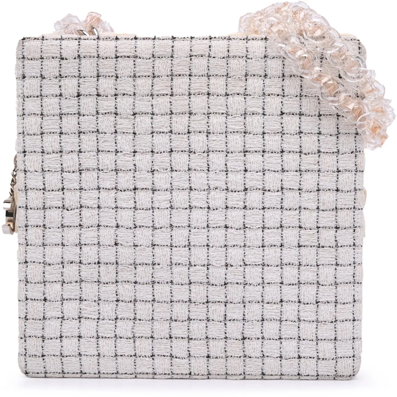 Chanel Sac à bandoulière Tweed and Resin Zipped Shopping Bag weiß