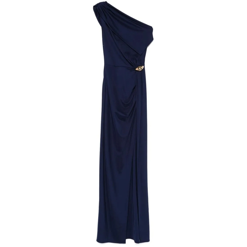 Elisabetta Franchi  Draped One-Shoulder Dress With Side Slit Blue
