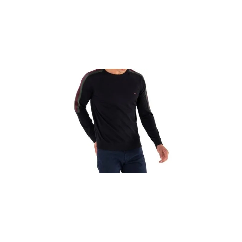 Harmont & Blaine Trui Crewneck Pullover With Contrasting Sleeve Stripes Black