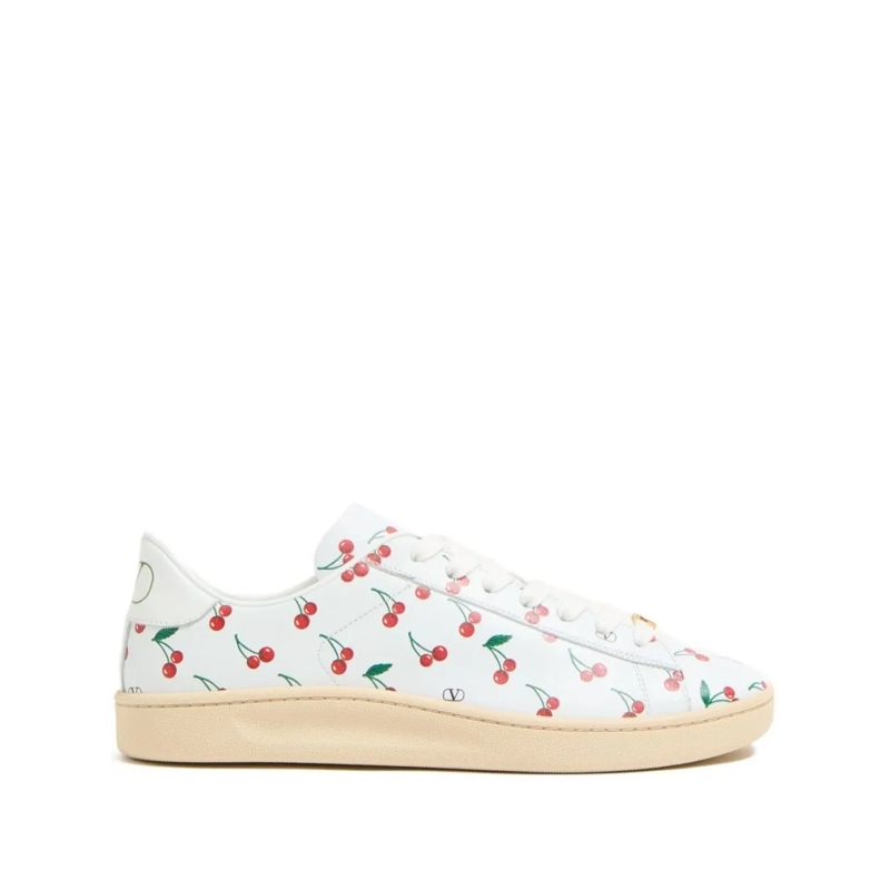 Valentino Garavani Low-Top-Sneaker Royco Sneaker Calfskin With Cherryfic Pattern White