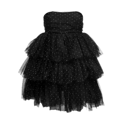 Rotate Mini Black Flounced Dress With All-Over Rhinestone Black 