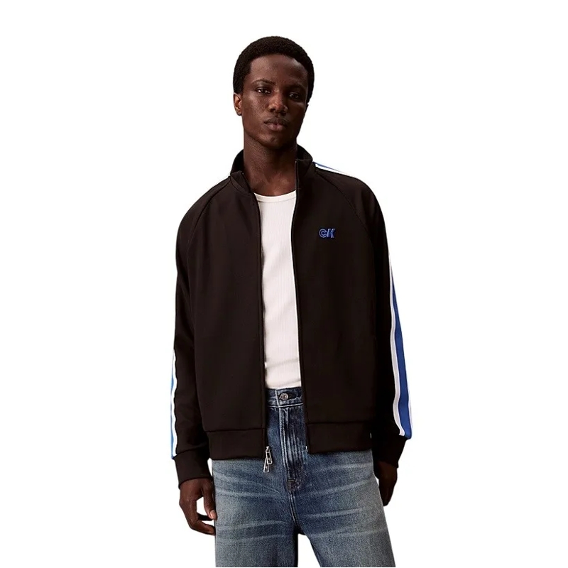 Calvin Klein  Mandarin Collar Sweatshirt With Rib-Knit Details Black