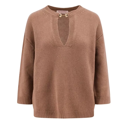 Valentino Iconic Studs Cashmere Sweater Brown Maglia in cachemire