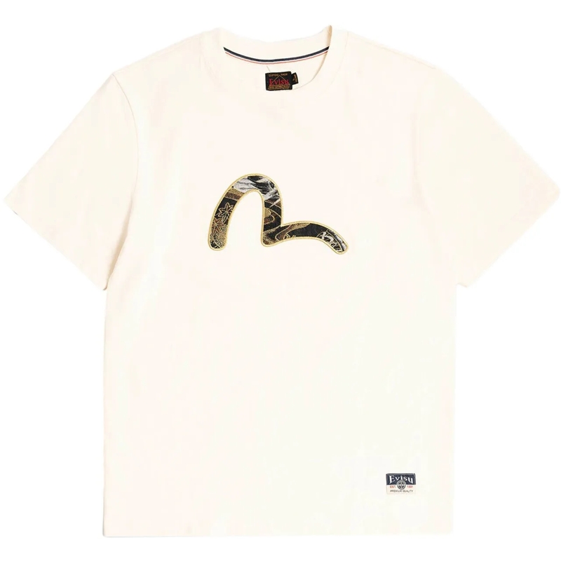 EVISU T-Shirt T-Shirt Seagull Brocade Applique Ecru mehrfarbig
