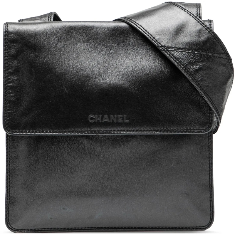 Chanel Schultertasche Lambskin Logo Messenger Bag schwarz