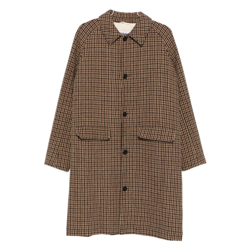 Sebago Manteau d'hiver Mid-Length Houndstooth Coat With Textured Cotton F Brown