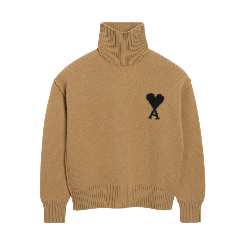 AMI Paris Pull Ami De Coeur Rollkragen Sweater 288 CAMEL/BLACK