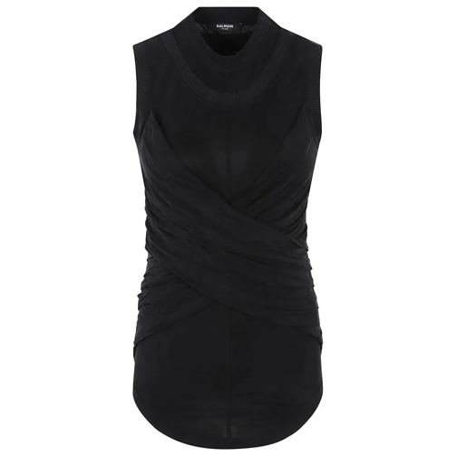 Balmain Blusen Sl Double Collar Twisted Tank Top Black