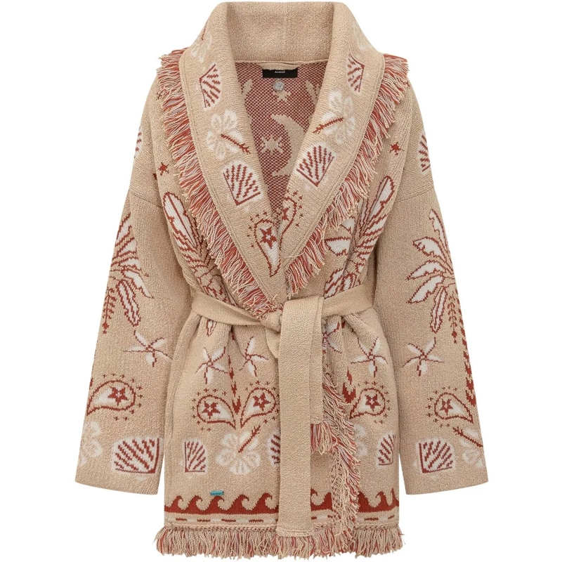 Alanui  Cardigan Echoes Of Jacquard con Frange beige