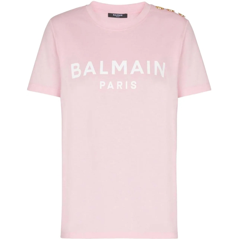 Balmain T-Shirt Top Rose Blanc weiß