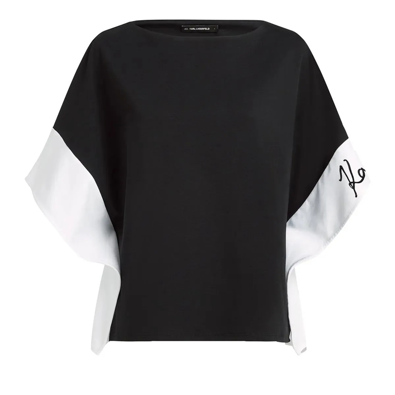 Karl Lagerfeld T-Shirt Signature Top mit weiten Ärmeln Top weiss