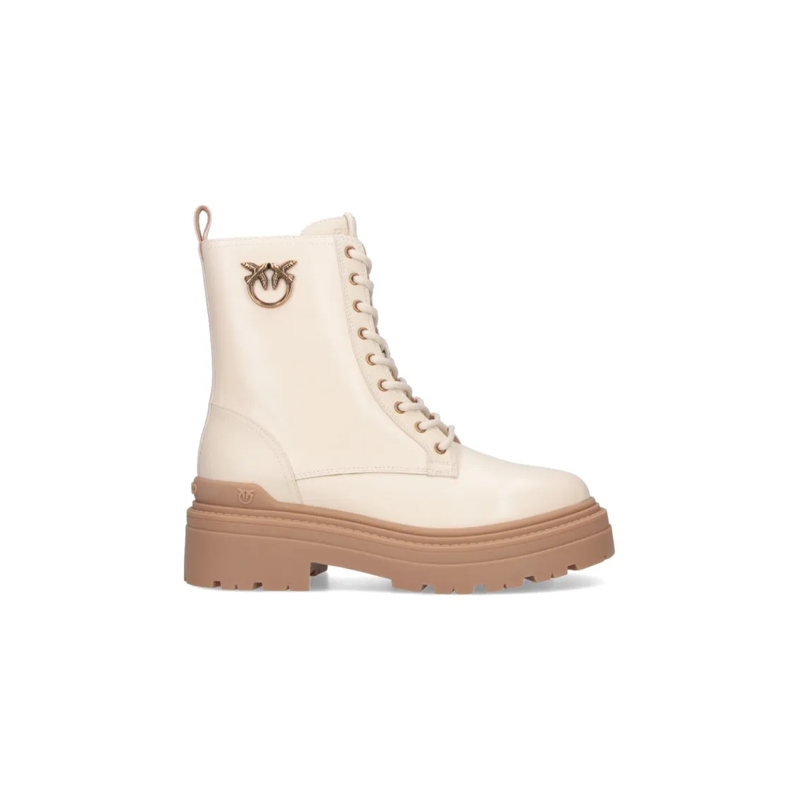 Pinko Bottes Ankle-High Leather Boots With Gold Hardware Detail White
