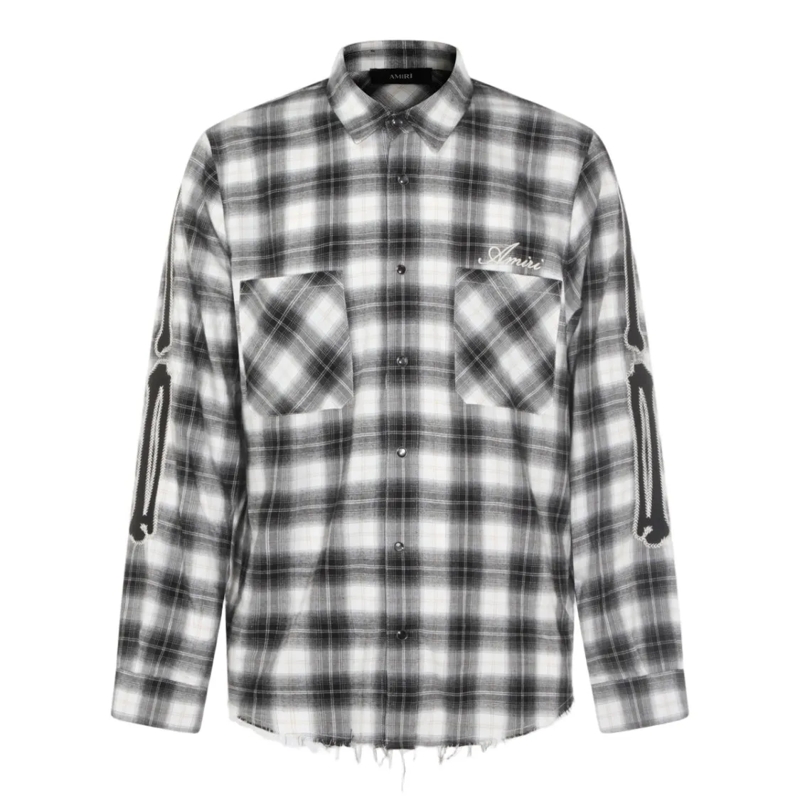 Amiri Overhemd Black Plaid Shirt With Embroidered Details Grey