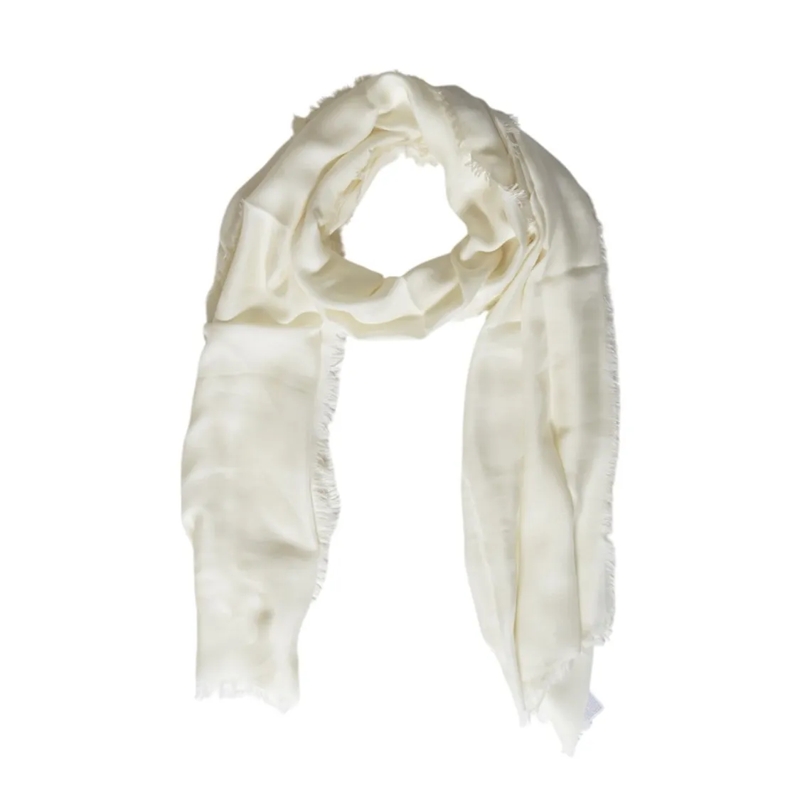 Max Mara Écharpe légère Lightweight White Scarf With Delicate Fringe Detai White