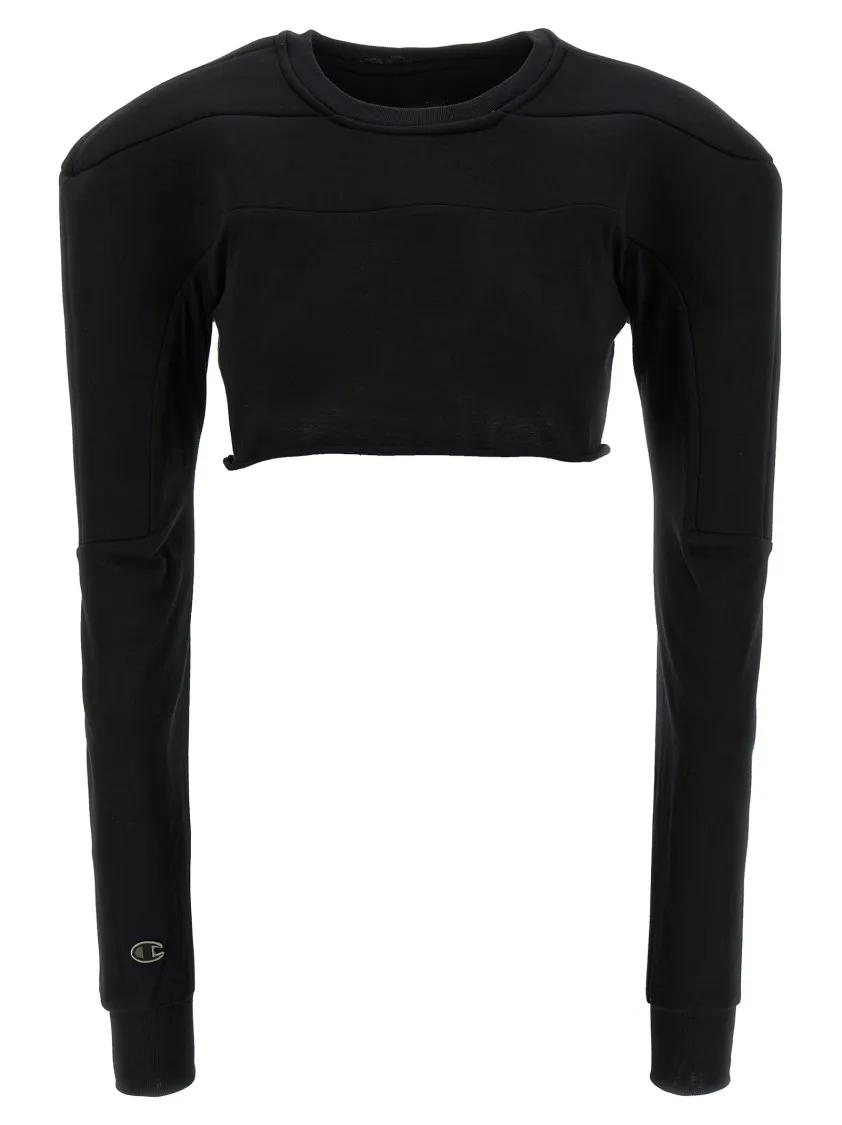 Thumbnail - Rick Owens - Cropped Black Scuba-Insert Sweater - Größe S - schwarz