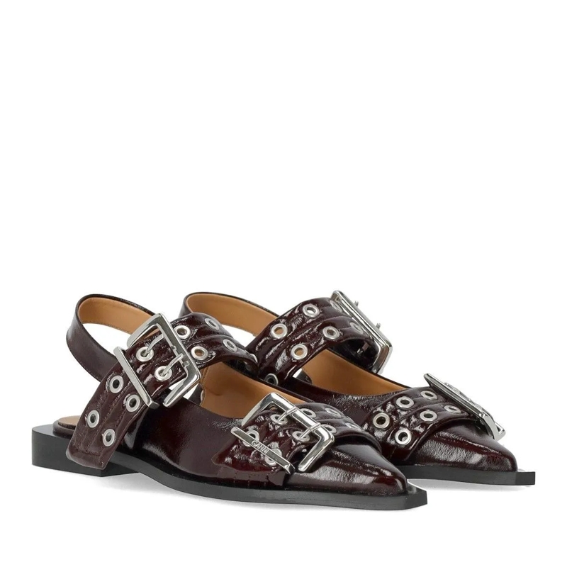 GANNI Ballerinas Dames Chunky Buckle Ballerina Auberg rot