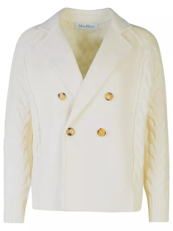 Max Mara - Micio%27 White Wool Blend Cardigan - Größe S - white