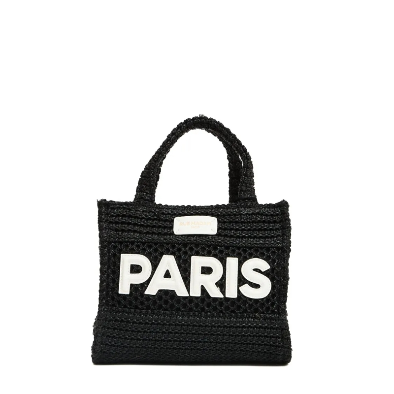 Rue Madame Fourre-tout Textured Raffia Mini Shopping Bag Black