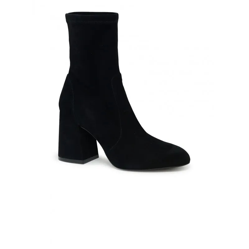Stuart Weitzman Laarzen Sf414 Black Suede Flareblock 85 Stretch Bootie Black