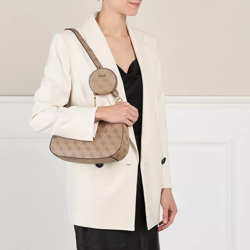 Guess Pochette Alexie Top Zip Shoulder Bag Latte Logo(Image 2)