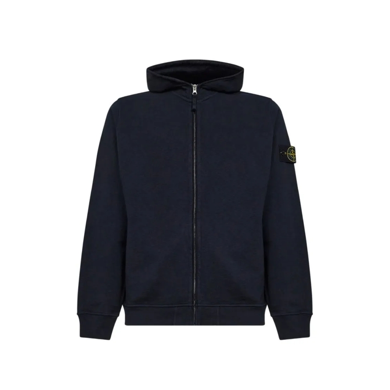 Stone Island  Minimalist Zip-Up Hoodie With Distinctive Patch De Black