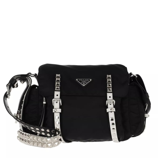 Prada New Vela Messenger Bag Nylon/Leather Nero/Bianco Crossbody Bag