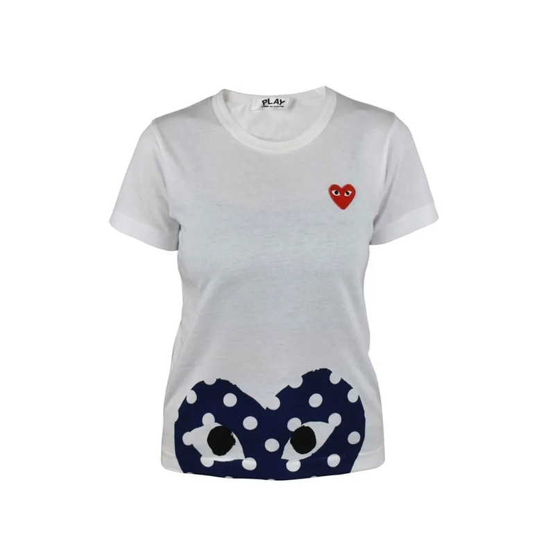 Comme des Garcons T-Shirt Cotton T-Shirt With Navy Heart Print White