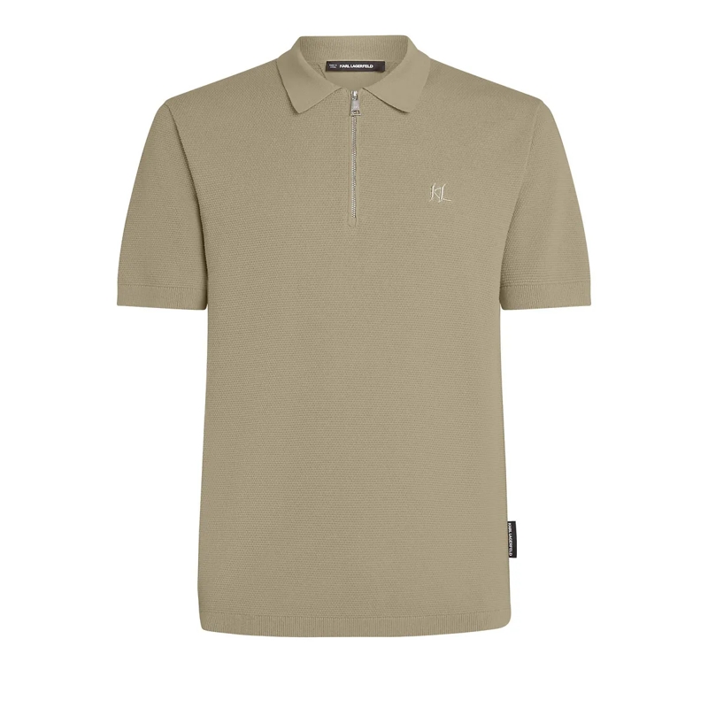 Karl Lagerfeld T-Shirt POLOSHIRT MIT REISSVERSCHLUSS beige