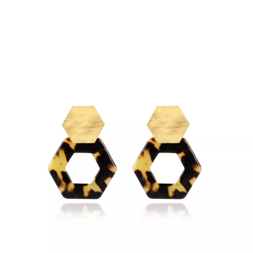 LOTT.gioielli Earrings Resin Hexagon Open Small Turtoise Gold Ohrhänger