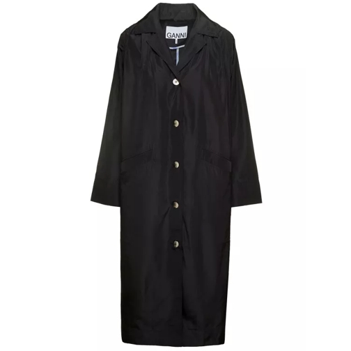 GANNI Summer' Long Black Single-Breasted Trench Coat Wit Black 