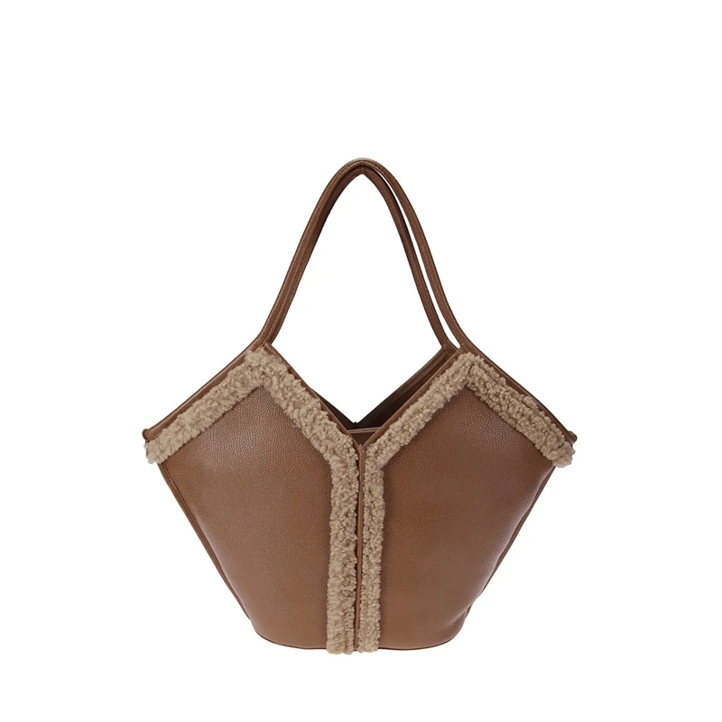 Hereu Schultertasche Calella Curly Shearling Trims Bag Brown