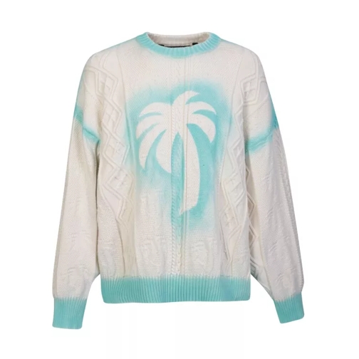 Palm Angels Cotton Blend Knitted Sweatshirt White Trui