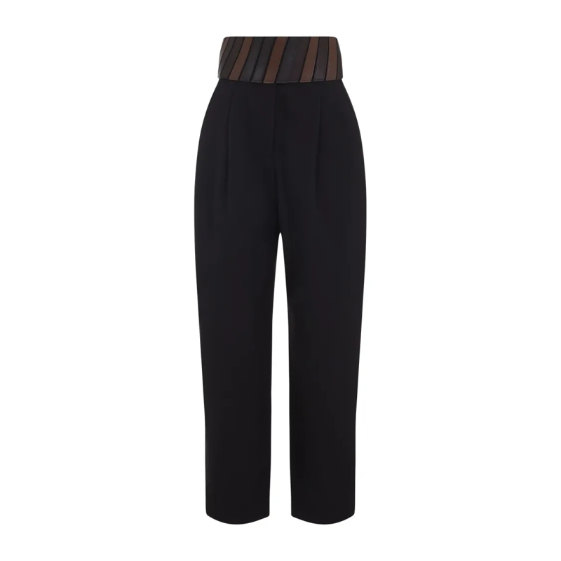 Alaia  High-Waisted Black Wool Trousers With Leather Pane Black