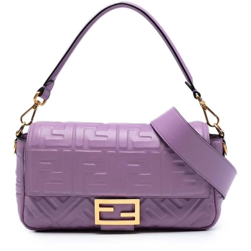 Fendi Schultertasche Zucca Embossed Leather Baguette Satchel lila