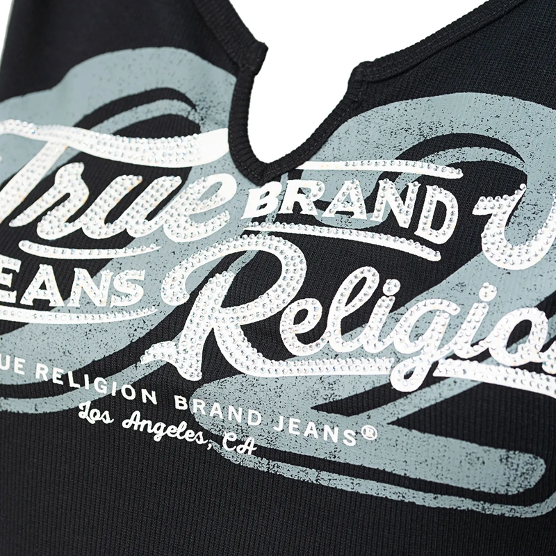 True Religion Top Tank Top- Tank Top- Verkürzte Form- Ripp-Optik schwarz(Image 5)