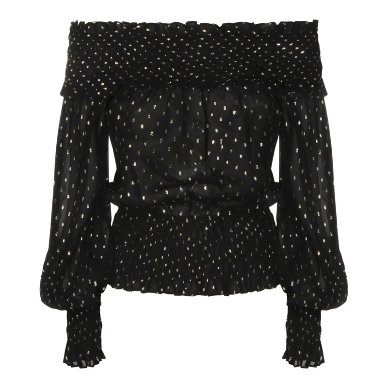 Self Portrait Blouse Black Viscose Top Black