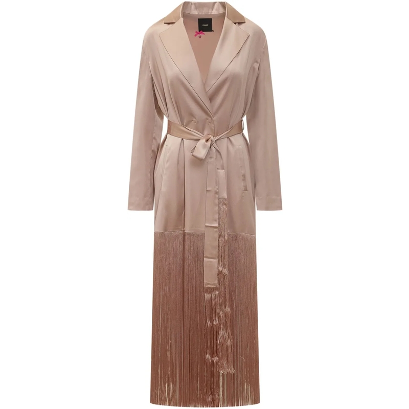 Pinko Trenchcoat Trench Ribes con Cintura e Frange beige
