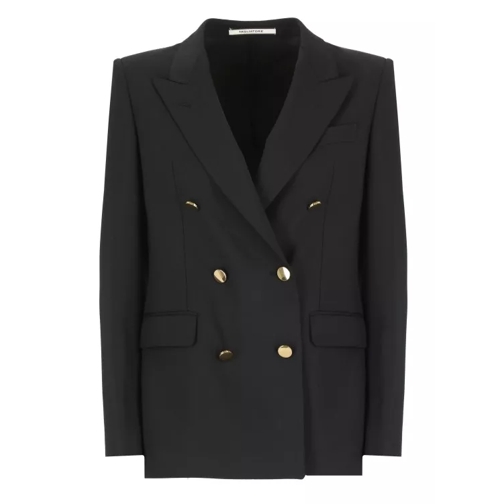 Tagliatore Black Virgin Wool Blend Doublebreasted Blazer Black 