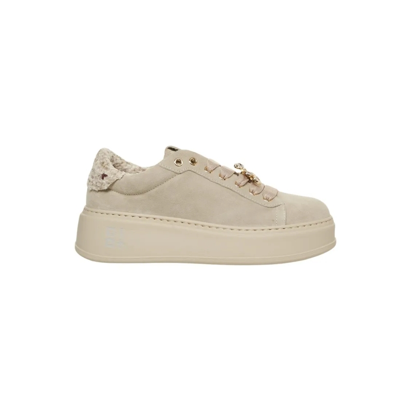 Gio+ Sneaker basse Beige Suede Platform Sneakers With Golden Charm La Neutrals
