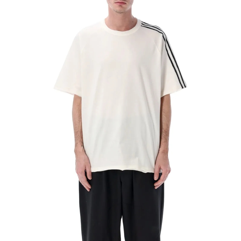 Y-3 T-shirt Raw Edge White T-Shirt With Signature 3-Stripes Neutrals