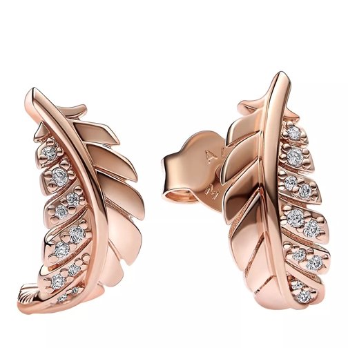 Pandora Feather 14k gold-plated stud earrings with clear c Clear Oorsteker