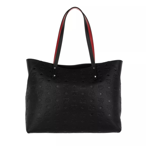 MCM Klara Monogrammed Top Zip Shopper Medium Black Shopping Bag