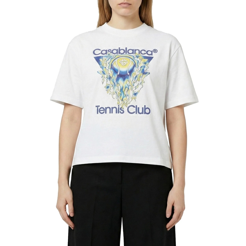 Casablanca T-Shirt Graphic-Print Cotton T-Shirt With Round Neck Desig White(Image 4)