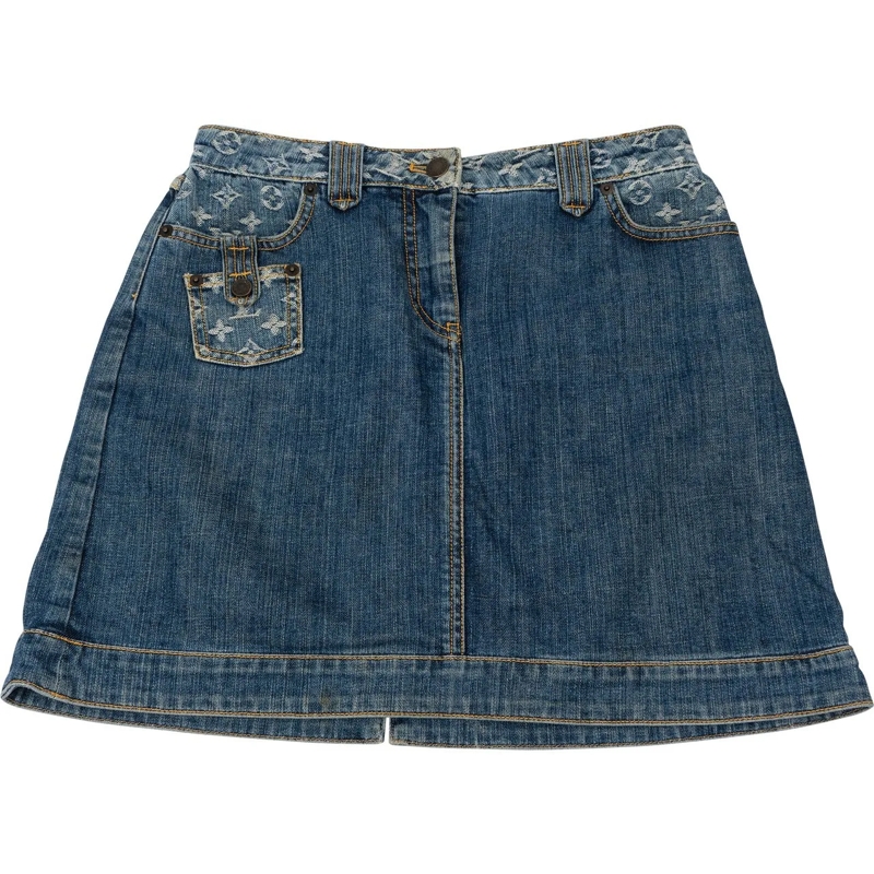 Louis Vuitton Midirock Louis Vuitton Denim Monogram Skirt (38) blau