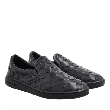 Black leather slip on tennis shoes clearance