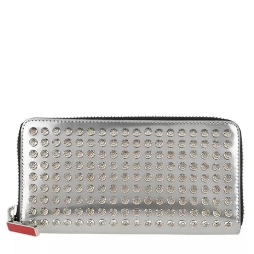 Christian Louboutin Panettone Wallet Leather Silver Specchio Portemonnaie mit Zip-Around-Reißverschluss