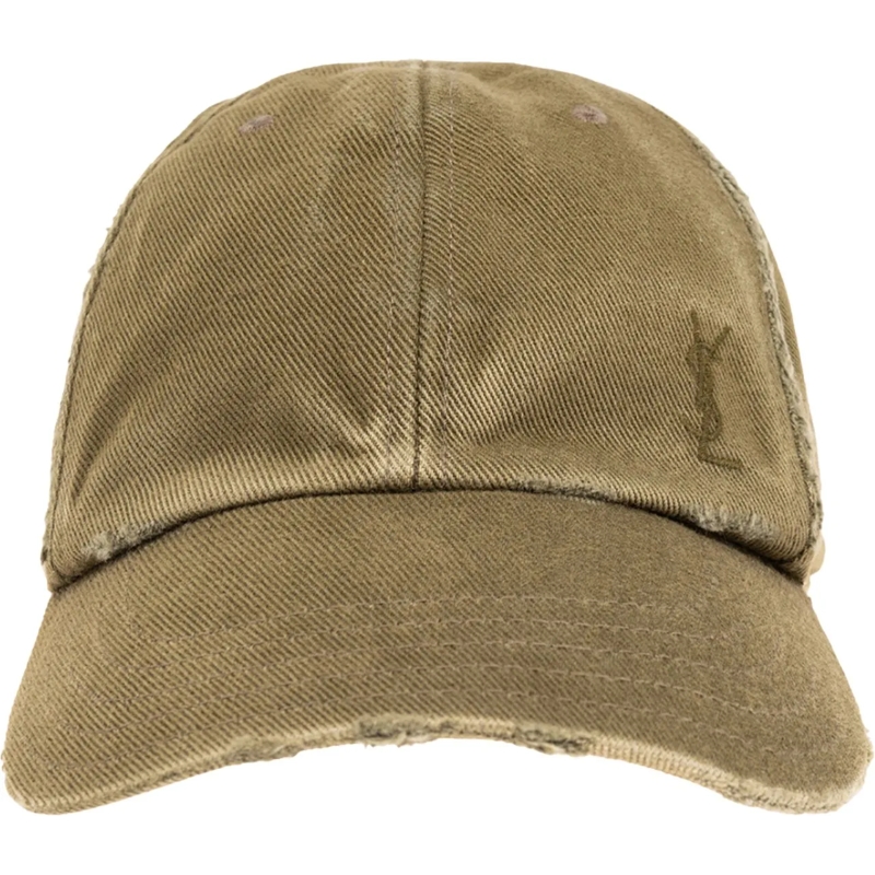 Saint Laurent Mütze Cassandre Washed Denim Logo Baseball Cap grün
