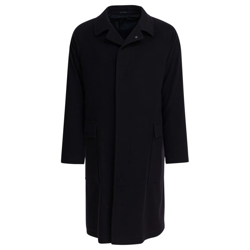 Tagliatore  Mid-Length Blue Wool-Cashmere Coat Blue