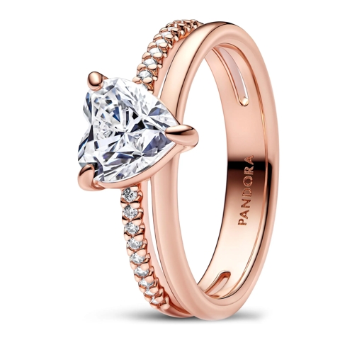 Pandora Ring Heart 14k rose gold-plated ring with clear cubic z 14k Rose gold-plated