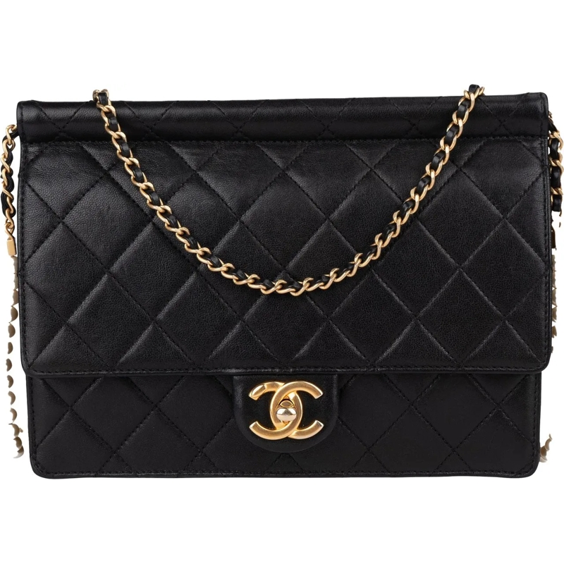 Chanel Tote Chanel Quilted Lambskin Pearl Strap Single Flap Cr schwarz